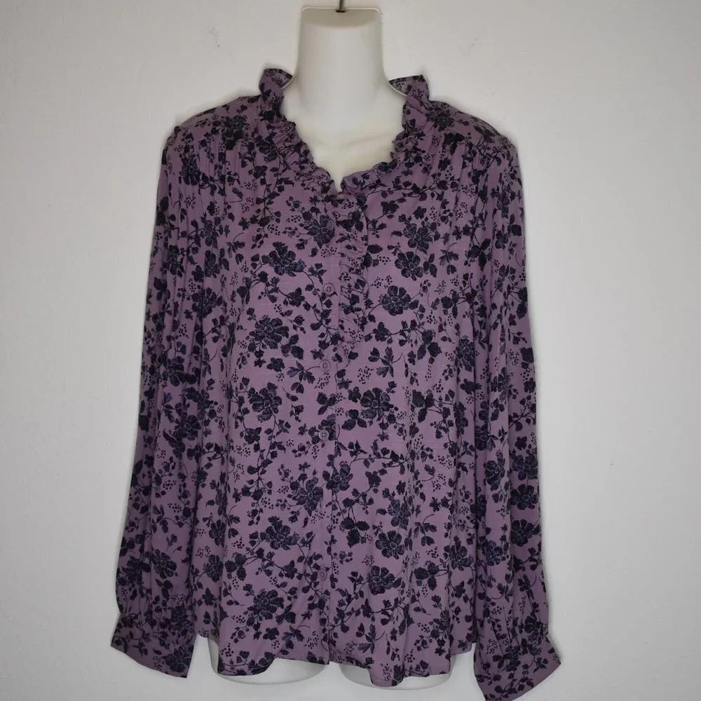 NWT Beach Lunch Lounge Sz S Floral Ruffle Spring Blouse Button Down Shirt Top